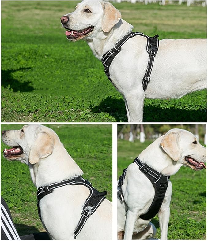OLizee® New No Pull Dog Harness Outdoor Adventure Reflective Markings Pet Vest with Handle Adjustable Protective Nylon Walking Pet Harness Variety of Sizes and Colors,Black XL