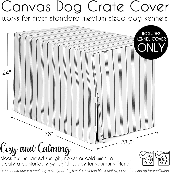 Sweet Jojo Designs White and Grey Stripe Dog Crate Cover – Kennel Covers for 36 Inch Pet Cage Medium - Neutral Contemporary Modern Pinstriped Minimalist Gray