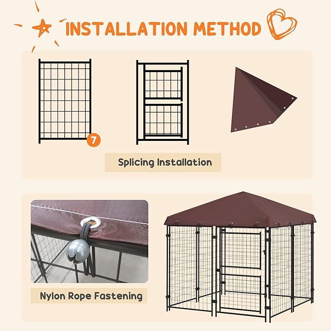 PawHut 4.6' x 5' Dog Kennel Outdoor with Waterproof Cover, Dog Playpen for Small and Medium-Sized Dogs with Two Part Door Design, Brown