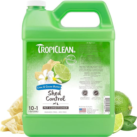TropiClean Deshedding Dog Conditioner, Professional Conditioner, Reduces Shedding & Softens Coat, Puppy Safe, Lime & Cocoa Butter Scent, 1 Gallon