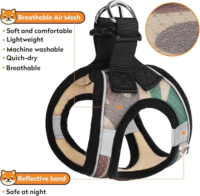 Dog Harness with Leash Set, No-Pull Step-in Reflective Pet Harness with 1 Leash Clips, Adjustable Soft Padded Easy Walk Dog Vest for Small Medium Large Dogs, Cats(Camouflage, XLarge)