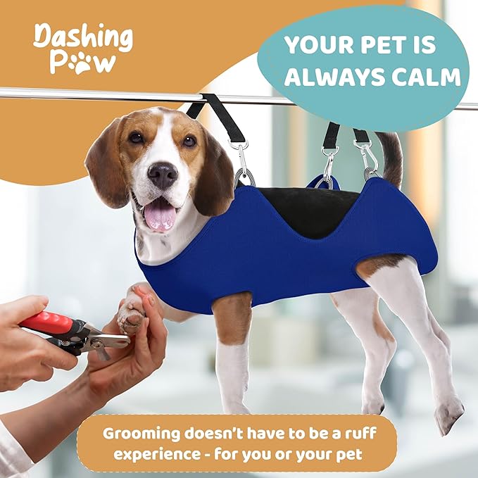 Dog Grooming Hammock – Sturdy & Safe Dog Hammock for Grooming with Durable Carabiner Clips & Straps – Soft, Comforting Dog Grooming Harness – Pet Grooming Hammock + Nail Trimmer for Large Dogs