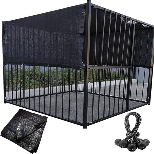 Dog Kennel Shade Cover 90% Sunblock Shading Cloth Net Mesh Tarp 10x10 ft for Outdoor Large Pet Crate with 12 Ball Bungee Cords