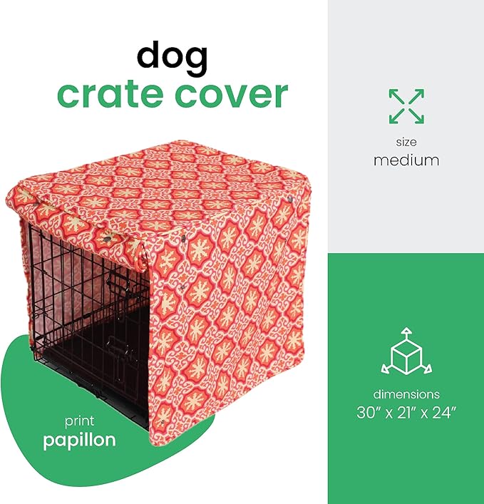 Molly Mutt Papillon Dog Crate Cover, 100% Cotton Canvas Cover with 2 Roll-Up Panels, Ideal for Dog or Cat Crate, Durable, Washable, and Free of Harmful Chemicals, 30" x 21" x 24"