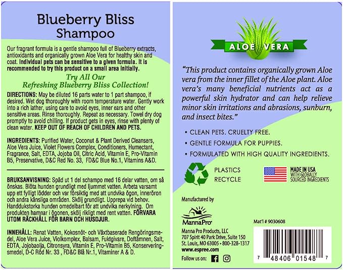 Espree Blueberry Bliss Shampoo for Dogs - Made with Organic Aloe Vera - Forumated for Deep Cleaning - 1 Gallon