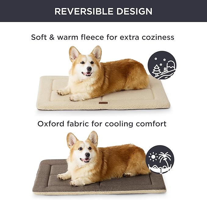 Bedsure Washable Dog Crate Bed for Extra Large Dogs, Reversible Foam Floor Dog Mat, Lightweight Travel Flat Pet Beds for Indoor & Outdoor Dogs (48" x 30", Beige)