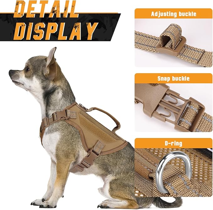 Tactical Dog Harness for Small Dogs, Breathable Mesh Dog Vest Tactical Puppy Harness with Handle, Reflective Military Dog Vests Harness for Outdoor Training Walking