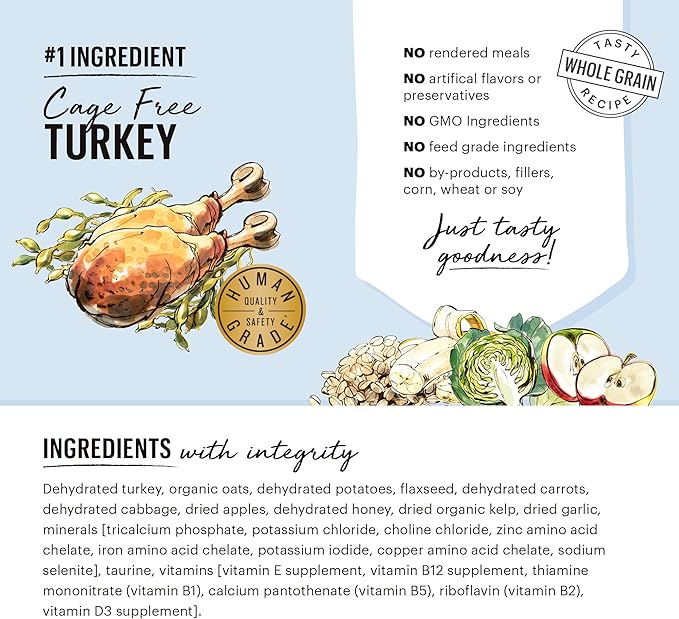 The Honest Kitchen Human Grade Dehydrated Whole Grain Dog Food – Complete Meal or Dog Food Topper – Turkey, 10 Pound (Pack of 1) (makes 40 lbs)