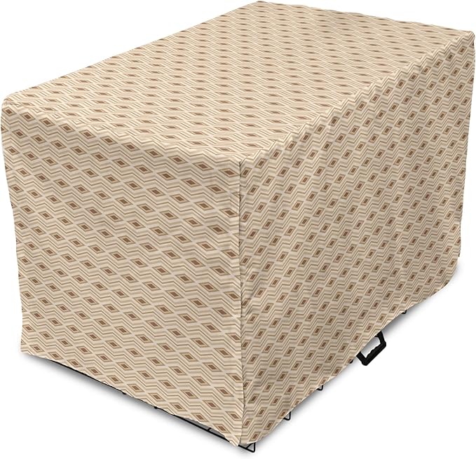 Lunarable Contemporary Brown Dog Crate Cover, Horizontal Rhombus and Zigzag, Easy to Use Pet Kennel Cover for Medium Large Dogs, 48 Inch, Pastel Brown Champagne