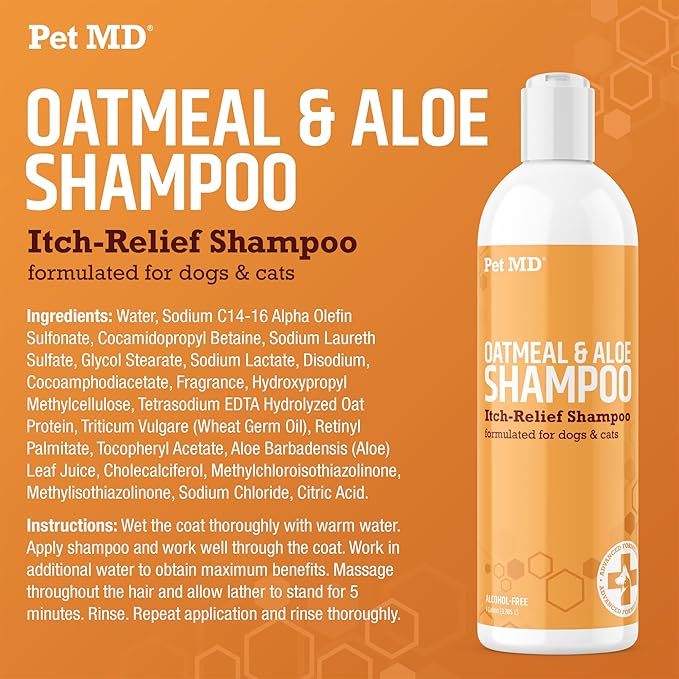 Pet MD - Oatmeal Dog Shampoo Cats and Dogs for Itch Relief and Moisturizer for Dry Skin and Coat - 16 Oz