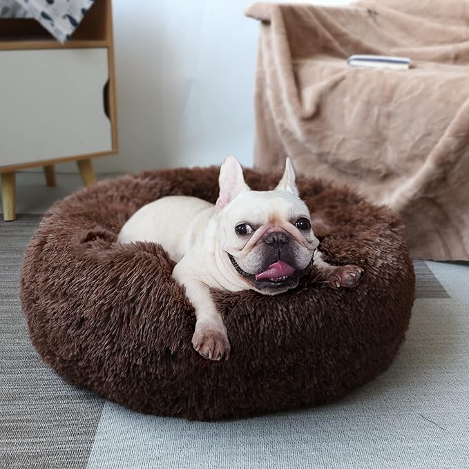 Puppy Beds for Small Dogs Washable Donut Fluffy Soft Dog Bed Anti Anxiety Orthopedic Warm Comfort Pets Beds 23 Inches