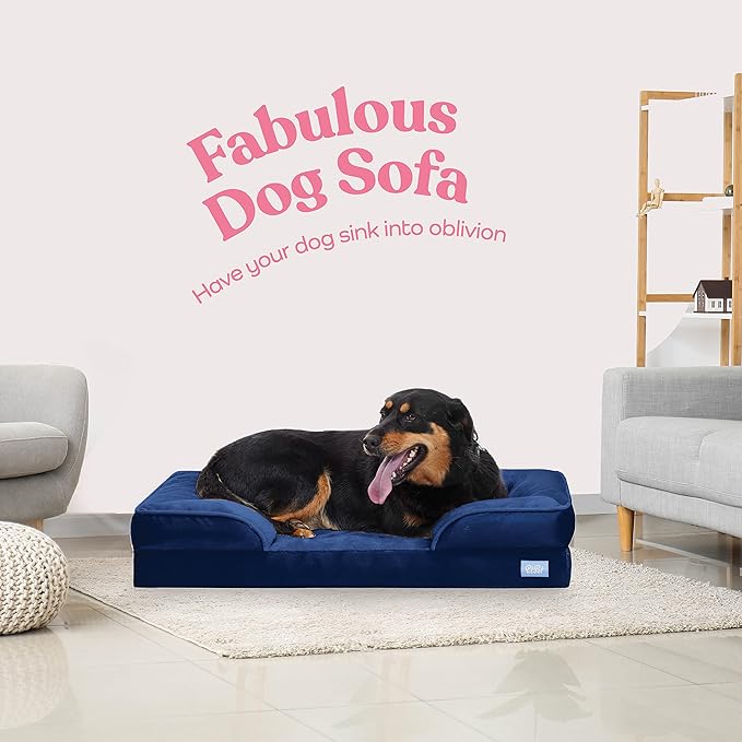 Orthopedic Sofa Dog Bed - Ultra Comfortable Dog Bed for Giant Dogs - Breathable & Waterproof Pet Bed- Egg Foam Sofa Bed with Extra Head & Neck Support - Removable Washable Cover with Nonslip Bottom