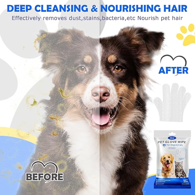 Pet Glove Washing Wipes for Dogs and Cats,Dog and Cat Cleaning Grooming Wipes for Fur,Paws and Butt,Save and Non Irritating,12 Pcs
