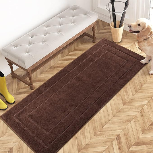 PURRUGS Dirt Trapper Door Mat 24" x 59.5", Non-Slip/Skid Machine Washable Entryway Rug, Dog Door Mat, Super Absorbent Welcome Mat for Muddy Wet Shoes and Paws, Brown