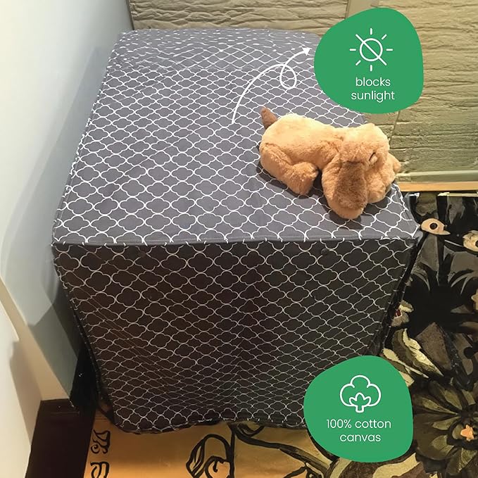 Molly Mutt Clark Gable Dog Crate Cover, 100% Cotton Canvas Cover with 2 Roll-Up Panels, Ideal for Dog or Cat Crate, Durable, Washable, and Free of Harmful Chemicals, 42" x 28" x 31"