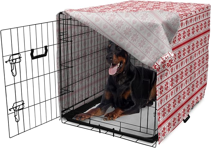 Ambesonne Christmas Dog Crate Cover, Scandinavian Tradition Fashion Nordic Borders Geometrical Pixel Retro Style, Easy to Use Pet Kennel Cover for Medium Large Dogs, 42 Inch, Orange White