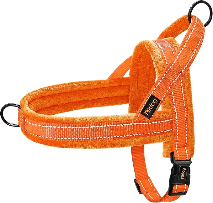 Didog Soft Flannel Padded Dog Vest Harness,Escape Proof/Quick Fit Reflective Dog Strap Harness, Easy for Training Walking(L:Chest 26-31", Orange)