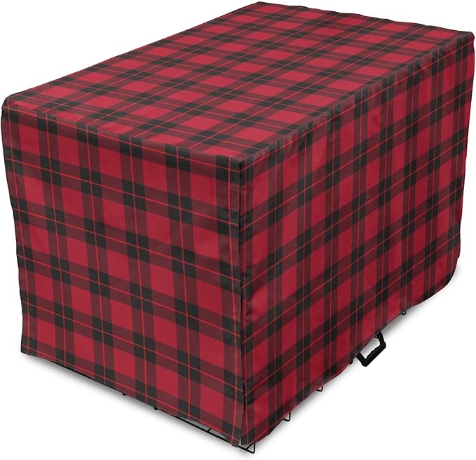 Lunarable Plaid Dog Crate Cover, Geometrical Scottish Ornament Folkloric Celtic Fashion Elements, Easy to Use Pet Kennel Cover for Small Dogs Puppies Kittens, 22 Inch, Coral Vermilion