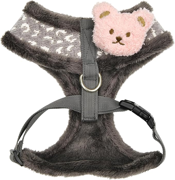 Pinkaholic New York Tailsy Dog Harness Over-The-Head Warm Winter Leopard Pattern Adjustable Chest for Small Dog, Grey, Large