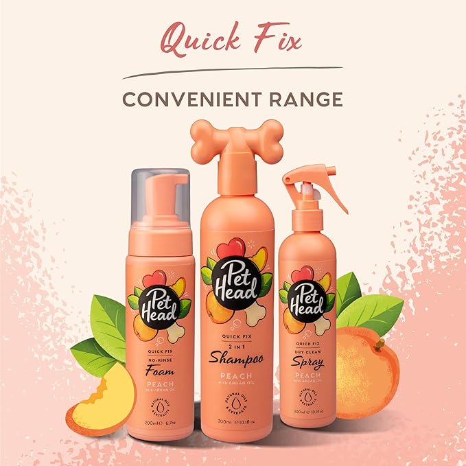 Quick Fix 2 in 1 Dog Shampoo and Conditioner | Peach Scent | Dog Shampoo for Smelly Dogs | Nourishes and Softens Coat & Skin | Vegan | Gentle Formula for Puppies | Made in USA | 16fl oz.