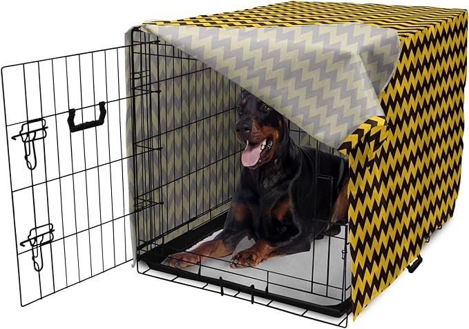 Lunarable Chevron Dog Crate Cover, Geometric Stripes Symmetric Large Parallel Line Glide Reflection Image, Easy to Use Pet Kennel Cover for Medium Large Dogs, 42 Inch, Dark Brown Earth Yellow