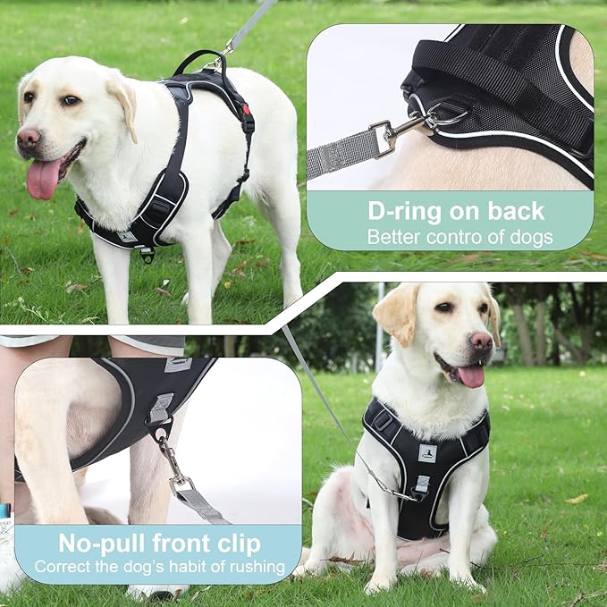 Service Dog Harness, No Pull Pet Harness with 2 Leash Clips, Reflective Adjustable No Choke Dog Vest with 5 PCS Patches,Vest Harness with Easy Control Handle Walking,Hiking,Training