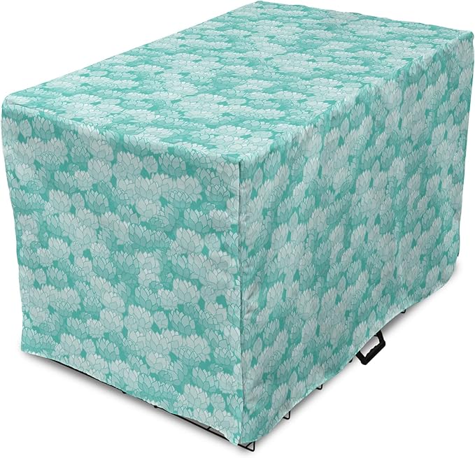 Lunarable Aquamarine Dog Crate Cover, Retro Design Continuous Pattern of Abstract Flowers, Easy to Use Pet Kennel Cover for Medium Large Dogs, 48 Inch, Turquoise Pale Seafoam