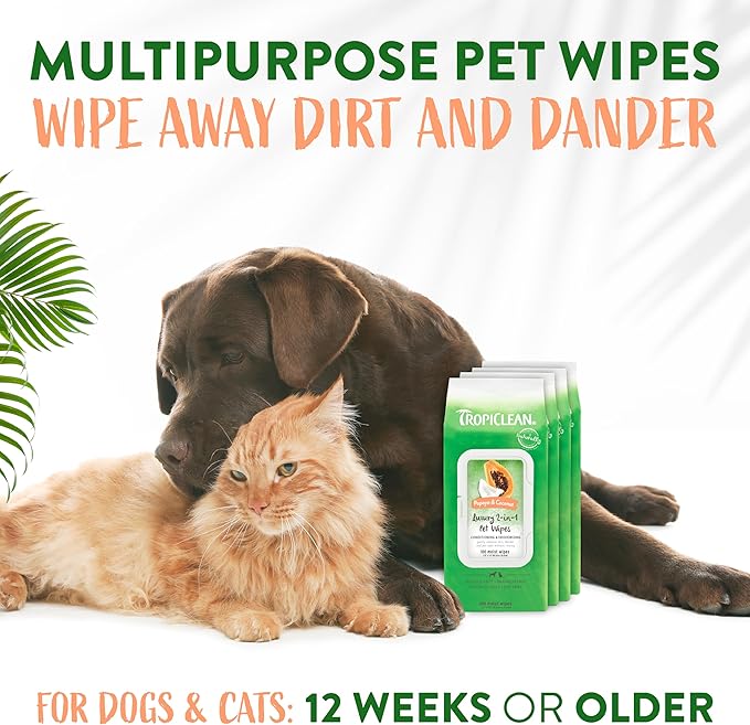 TropiClean Papaya & Coconut Dog Wipes for Paws and Butt | Deep Cleaning Dog Grooming Wipes | Safe for The Face | Cat Friendly | 400 Count