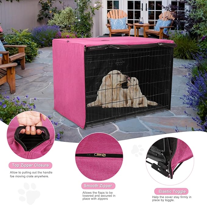 HiCaptain Dog Crate Cover for 30 Inches Crate Cage, Polyester Pet Kennel Covers Fit for 1 2 3 Doors Standard Metal Crate - (Pink 30 Inch)
