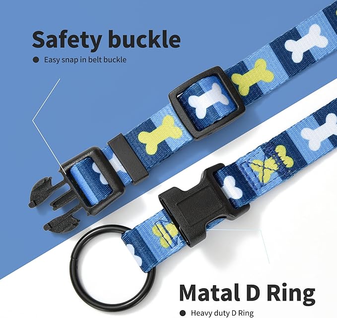 Mile High Life Dog Collar | Nylon Puppy Collars w Cute Patterns | Lightweight Girl Dog Collar | Boy Dog Collar for Small/Medium/Large Dogs (Blue Bone, Large)