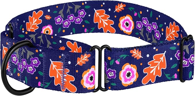 CollarDirect Martingale Collars for Dogs Heavy Duty Floral Pattern Female Safety Nylon Training Wide Collar Flower Design Large Medium (XL, Neck Size 19"-24", Toffee)