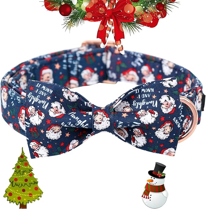 Maca Bates Christmas Dog Collar Cotton Soft Santa Claus Dog Collar with Bow with Metal Buckle Christmas Dog Bow Tie Adjustable for Small Medium Large Dog