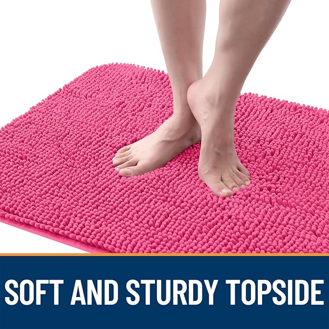 OLANLY Dog Door Mat for Muddy Paws 30x20, Absorbs Moisture and Dirt, Absorbent Non-Slip Washable Mat, Quick Dry Chenille, Mud Mat for Dogs, Entry Indoor Door Mat for Inside Floor, Hot Pink