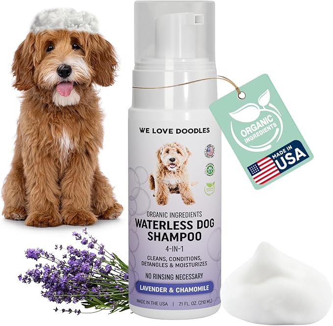 Waterless Dog Shampoo - Cleans & Moisturizes Coat, No Rinse Dog Shampoo, Safe Foam Formula & Pet-Friendly Dog Deodorizing Spray, 5.2 oz [We Love Doodles] (Lavender)