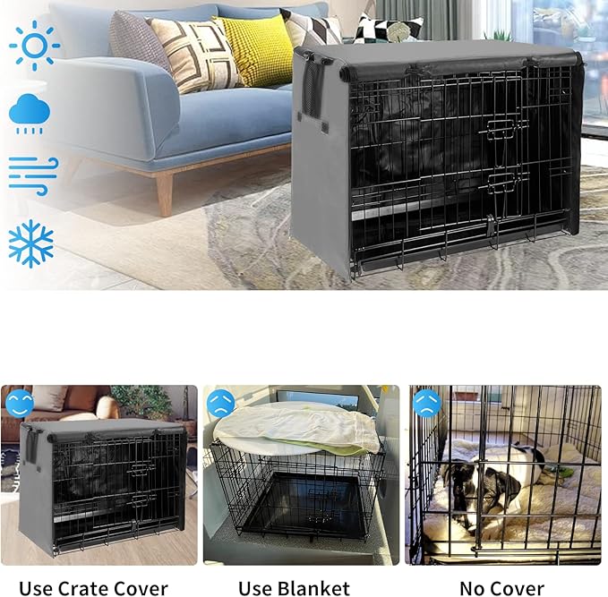 Small Dog Cage Cover 24 Inch Dog Crate Cover, Puppy Crate Covers Small Dog Kennel Cover for Wire Cage with1 2 3 Doors, Indoor Waterproof 600D Oxford Fabric Gray