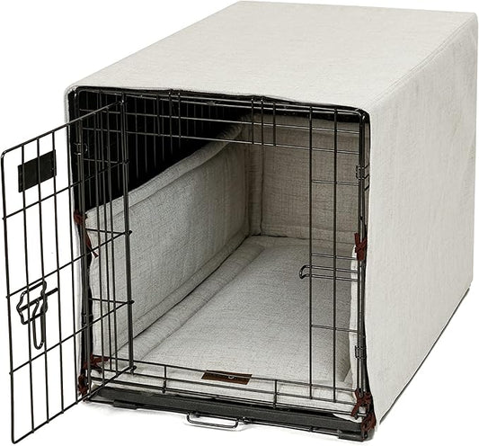Jax & Bones Dog Crate Cover & Dog Crate Pad Set - Includes Crate Bed, Kennel Cover, & Soft Liner That Acts Like a Bumper - Small Lark Ivory - Made in USA