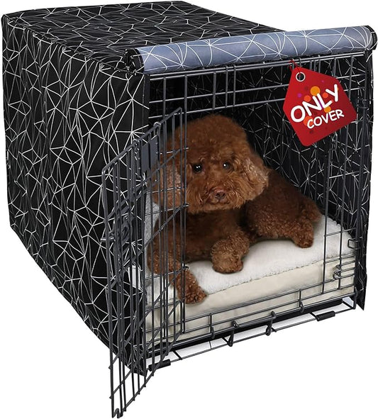 Explore Land Pattern Dog Crate Cover for 42 Inches Wire Cage, Heavy-Duty Polyester 1 2 3 Doors Standard Metal Pet Kennel Enclosure (Brief Polygonal)