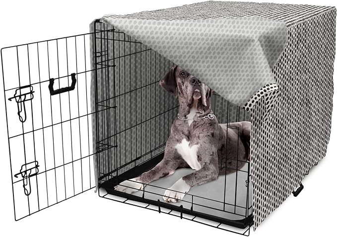 Lunarable Abstract Dog Crate Cover, Monochrome Grunge Pattern with Modern Round Shapes Print, Easy to Use Pet Kennel Cover for Medium Large Dogs, 48 Inch, Grey Charcoal