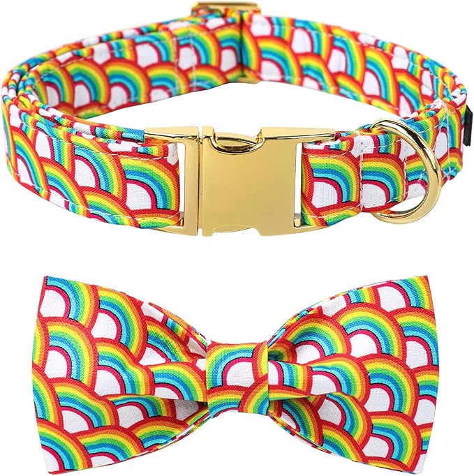 Lionet Paws Rainbow Dog Collar with Bowtie, Soft and Comfortable Adjustable LGBT Pride Bowtie Collar for Dogs Male Female Gift, Small, Neck 10-16 inches