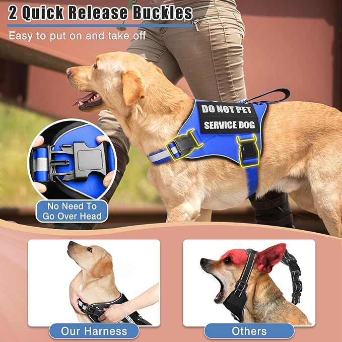 Service Dog Vest Harness+ID Tag+10 Patches,Metal Serivce Dog Tag&Reflective Emotional Support Dog Vest with Handle for Medium Dogs,Easy Put On/Off for Training/Walking/Everyday Blue M