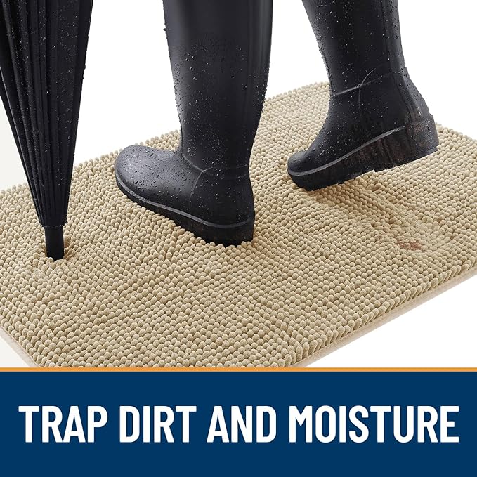OLANLY Dog Door Mat for Muddy Paws 59x35, Absorbs Moisture and Dirt, Absorbent Non-Slip Washable Mat, Quick Dry Chenille, Mud Mat for Dogs, Entry Indoor Door Mat for Inside Floor, Beige