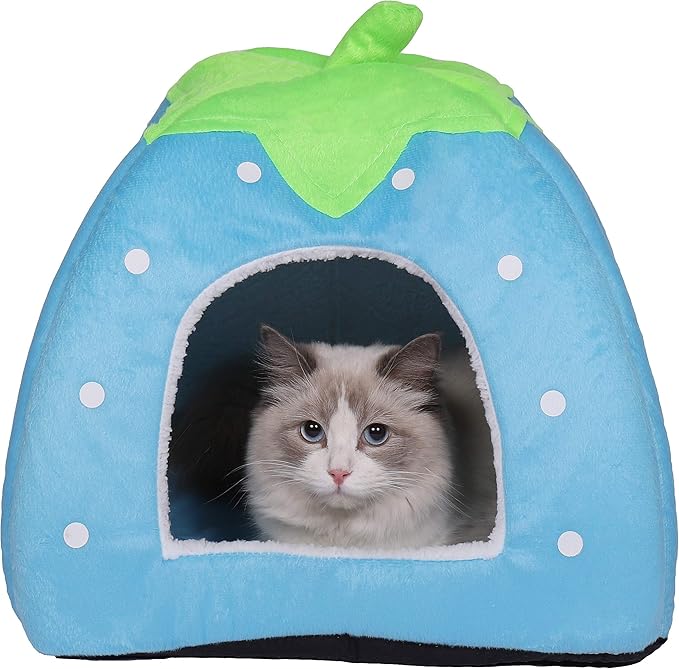 Spring Fever Hamster Guinea Pig Rabbit Dog Cat Chinchilla Hedgehog Bird Small Animal Pet Bed House Hideout Cage Accessorie A Blue S (12.2 * 12.2 inch)
