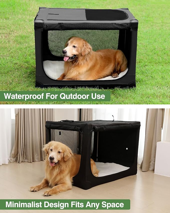 30 Inch Collapsible Travel Dog Crate for Medium Large Dogs, Portable Dog Crate 4-Door Foldable Soft Kennel with Chew-Proof Mesh Windows for Indoor & Outdoor Travel,with Storage Bag,Black