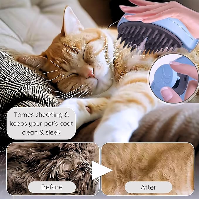 Self-Cleaning Deshedding Brush with Steam for Cats and Dogs - Silicone Whale Model for Grooming Loose Hair (Baby Blue and Pink)