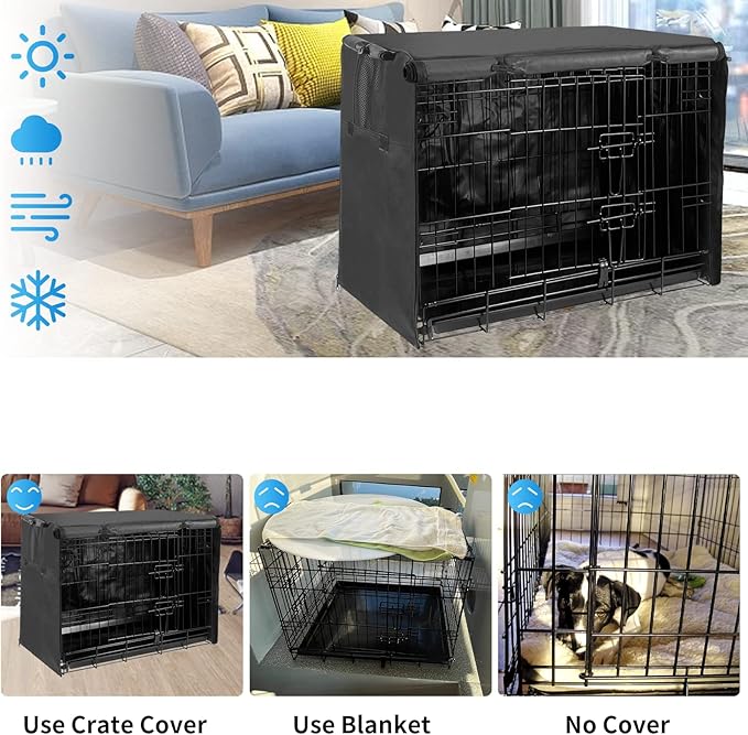 Small Dog Cage Cover 24 Inch Dog Crate Cover, Puppy Crate Covers Small Dog Kennel Cover for Wire Cage with1 2 3 Doors, Indoor Waterproof 600D Oxford Fabric Black