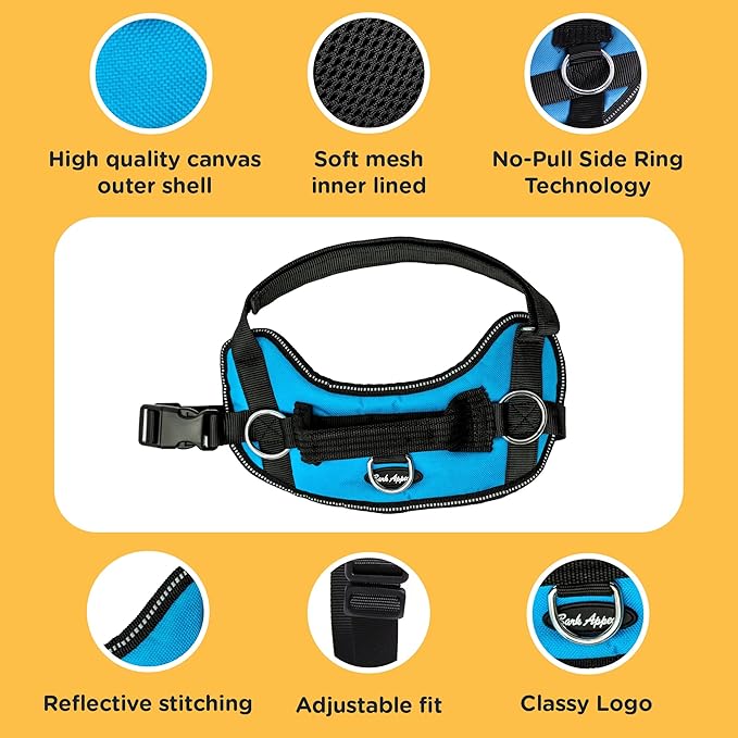 Bark Appeal Blue Hibiscus No-Pull Dog Harness for Small to Medium Sized Pets – Adjustable, Reflective Vest with 3 Leash Clips for Added Control, Easy Walks & Training – Medium