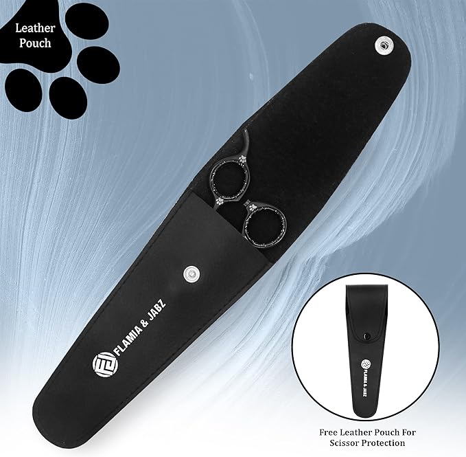 Professional Dog Grooming Scissors/Shears, Curved, with Paw Prints for Dogs, Cats & Pets (Right Handed, Black, Stainless Steel 8 Inch)