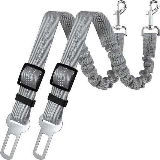 YAODHAOD Dog Seat Belt for Car with Elastic Bungee Buffer, Adjustable Pets Dog Car Harness, Heavy Duty Nylon Seatbelts Safety Tether,Universal Fit Cars Truck SUV Travel Accessories (2PCS) (Gray)