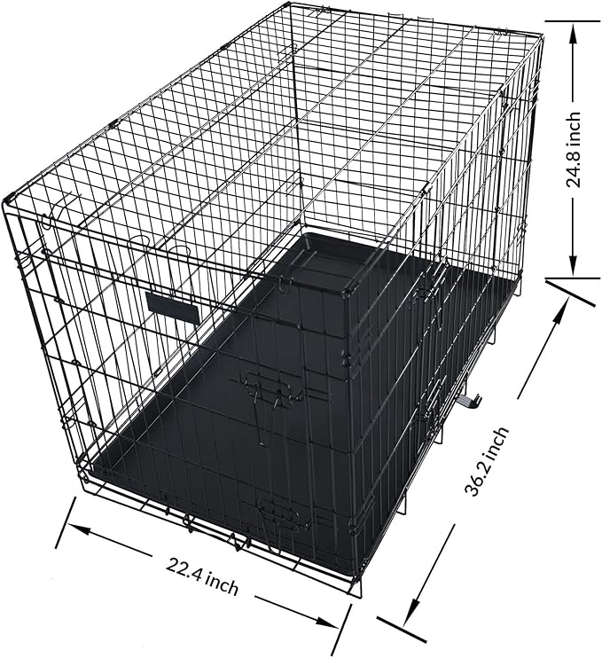 Foldable Double Door Dog Crate with Leak-Proof Tray, 36-Inch