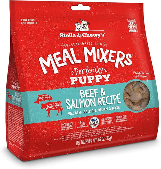 Stella & Chewy's Freeze Dried Raw Meal Mixers – Crafted for Puppies – Grain Free, Protein Rich Perfectly Puppy Beef & Salmon Recipe – 3.5 oz Bag